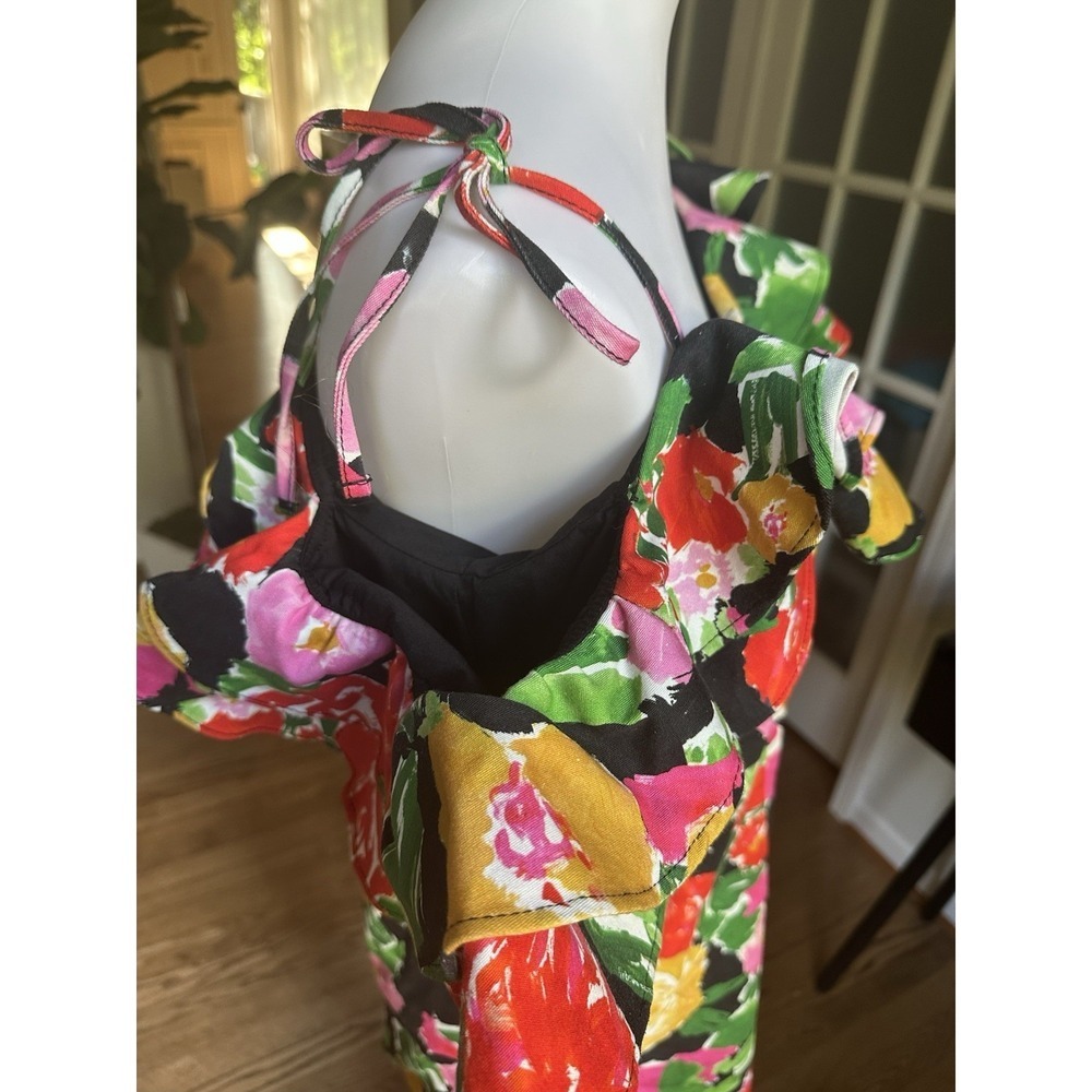 Topshop Cotton Blend Bold Floral Ruffle Off Shoulder Bardot Mini Dress Size 8 - Picture 4 of 6